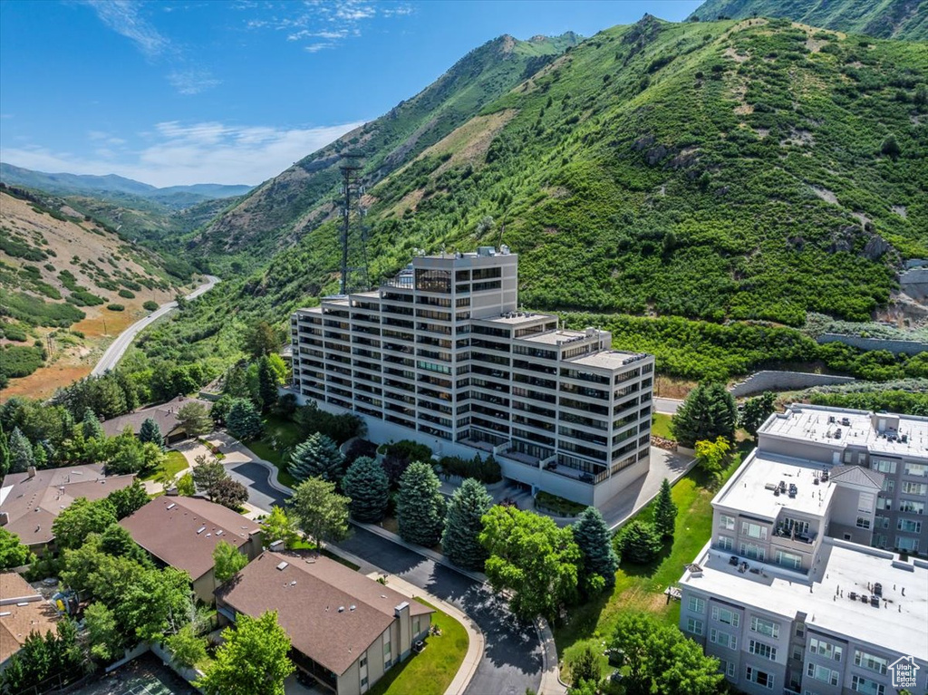 Drone / aerial view with a mountain view