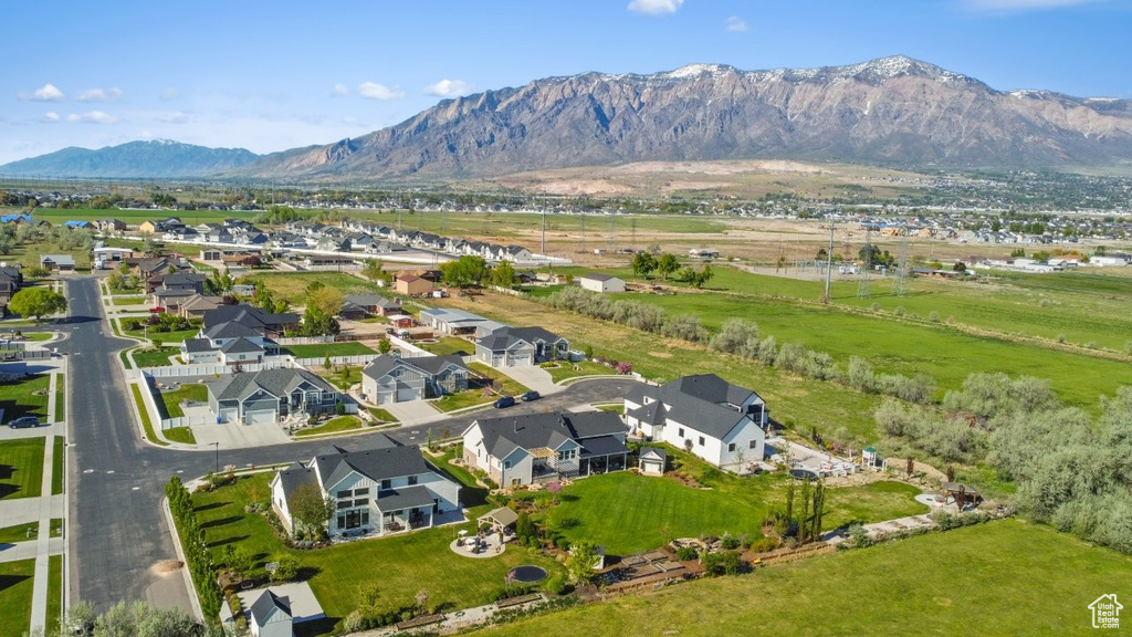 Aerial view featuring a residential view and a mountain view