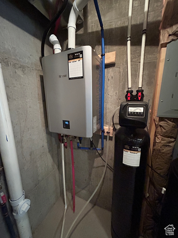 Utilities with water heater and electric panel