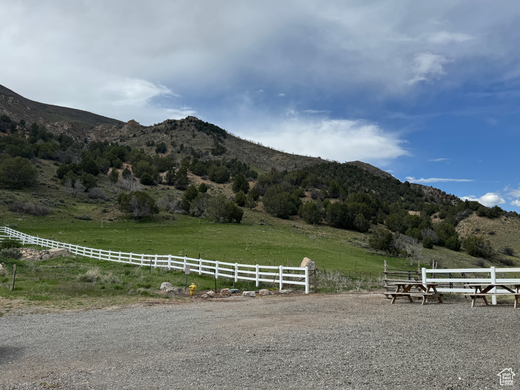 View of mountain background featuring rural landscape and agricultural land