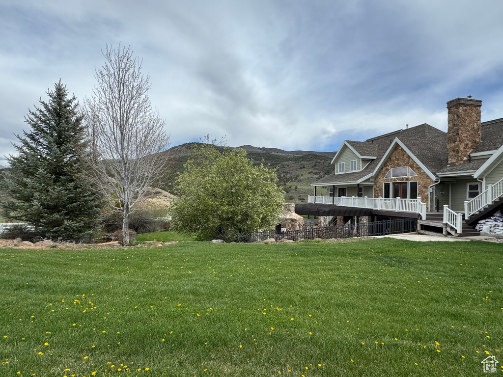 View of grassy yard with a mountain view