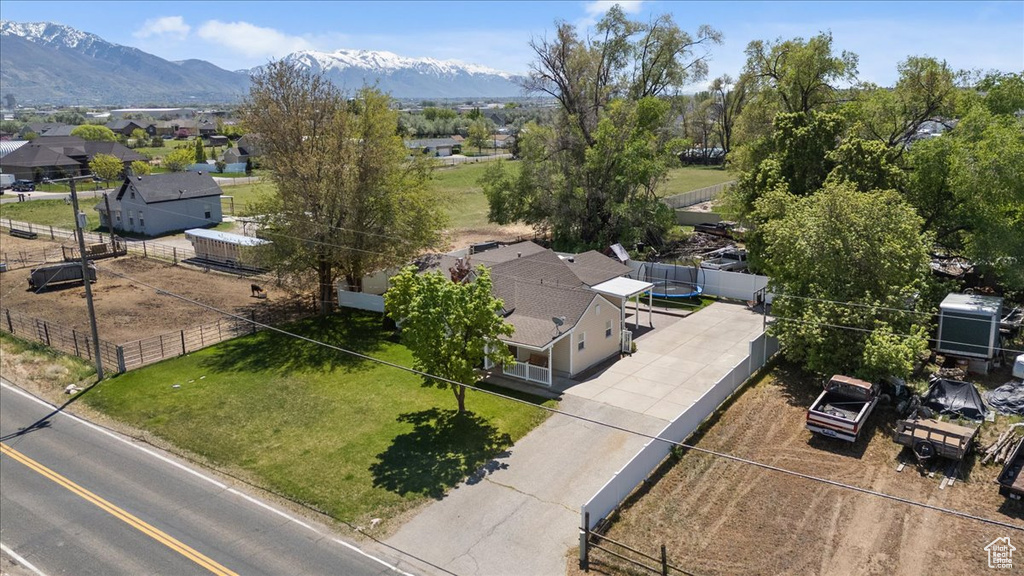 Drone / aerial view with a mountain view and a residential view