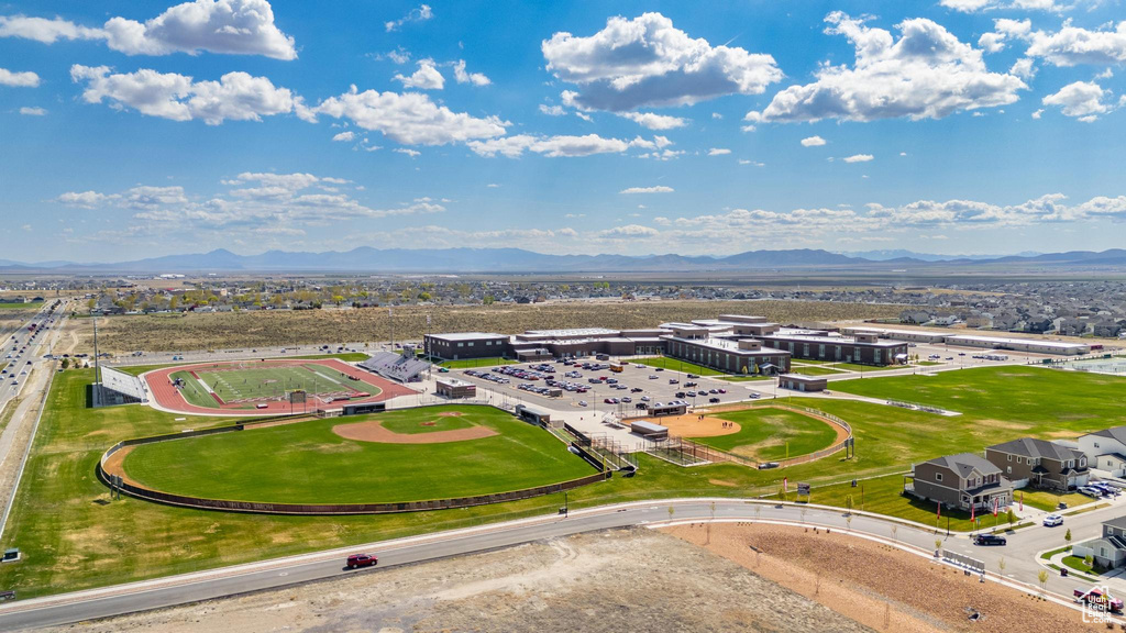 Drone / aerial view featuring a mountain view