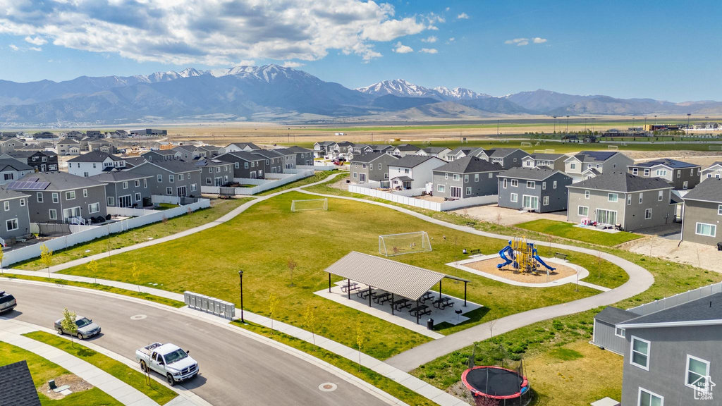 Bird's eye view with a residential view and a mountain view