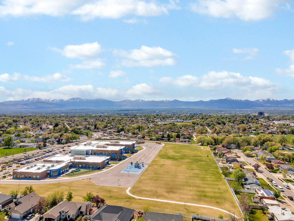 Birds eye view of property featuring a mountain view and a residential view