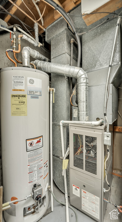 Utility room featuring water heater