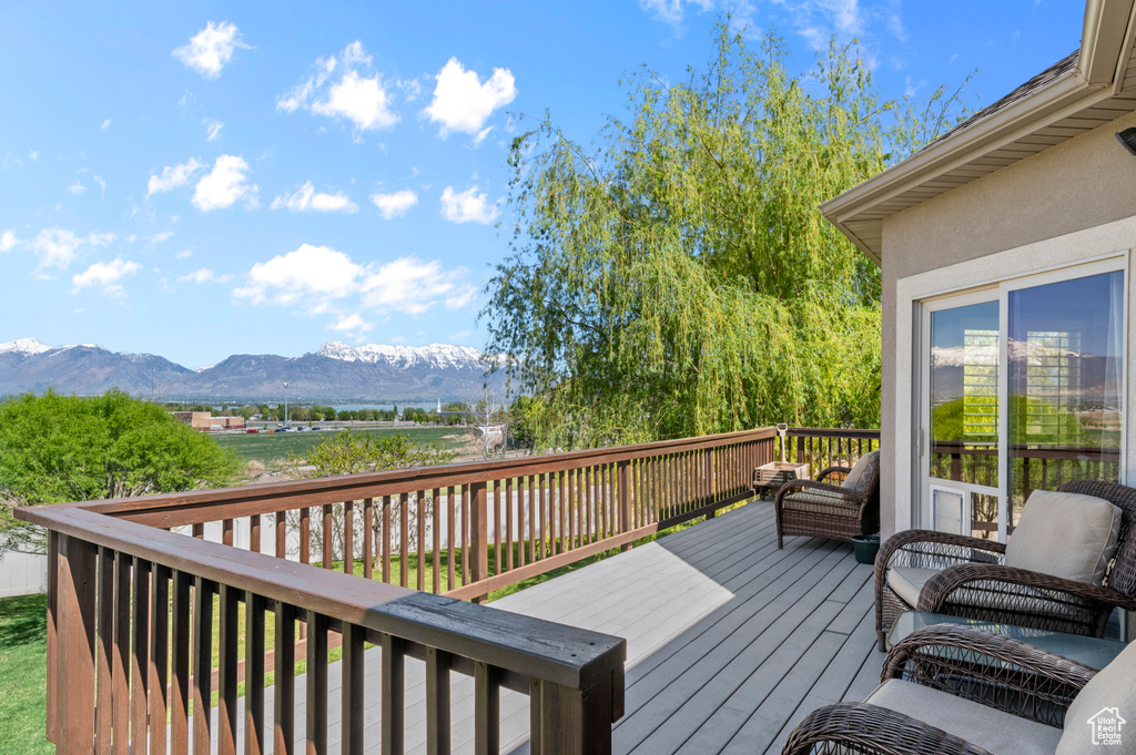 Deck featuring a mountain view