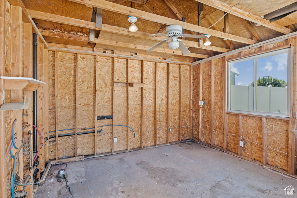 Storage area featuring ceiling fan