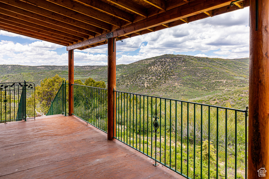Deck featuring a mountain view