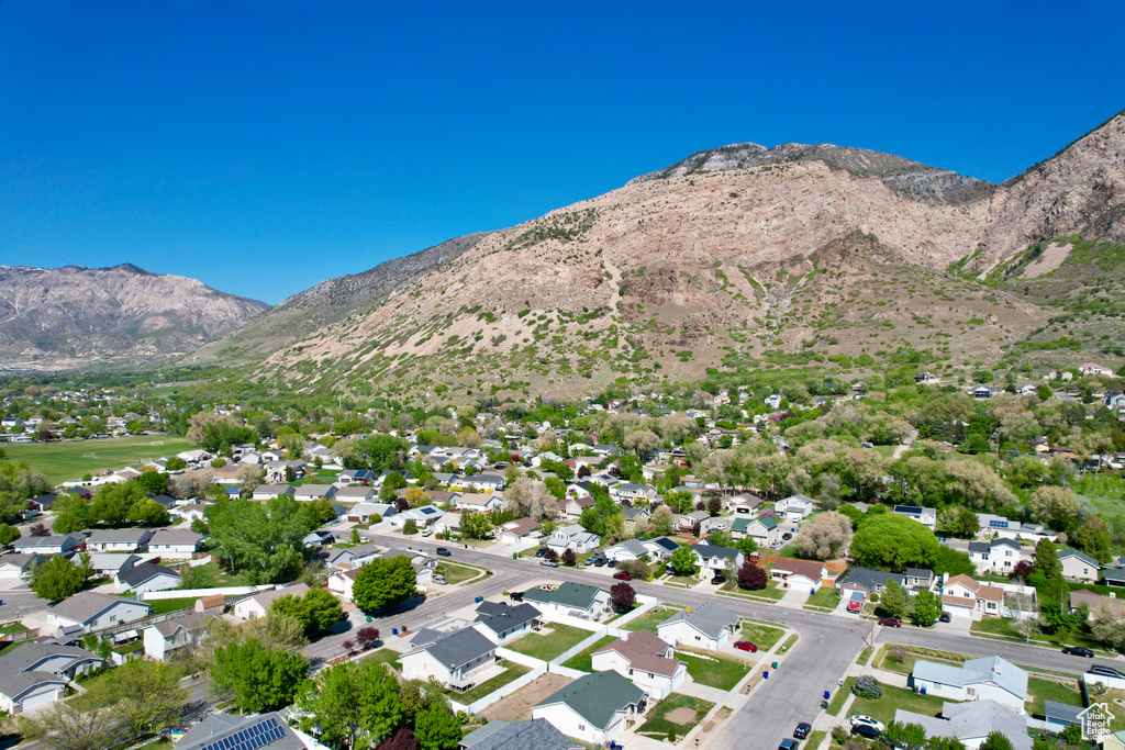 Aerial view featuring a mountain view