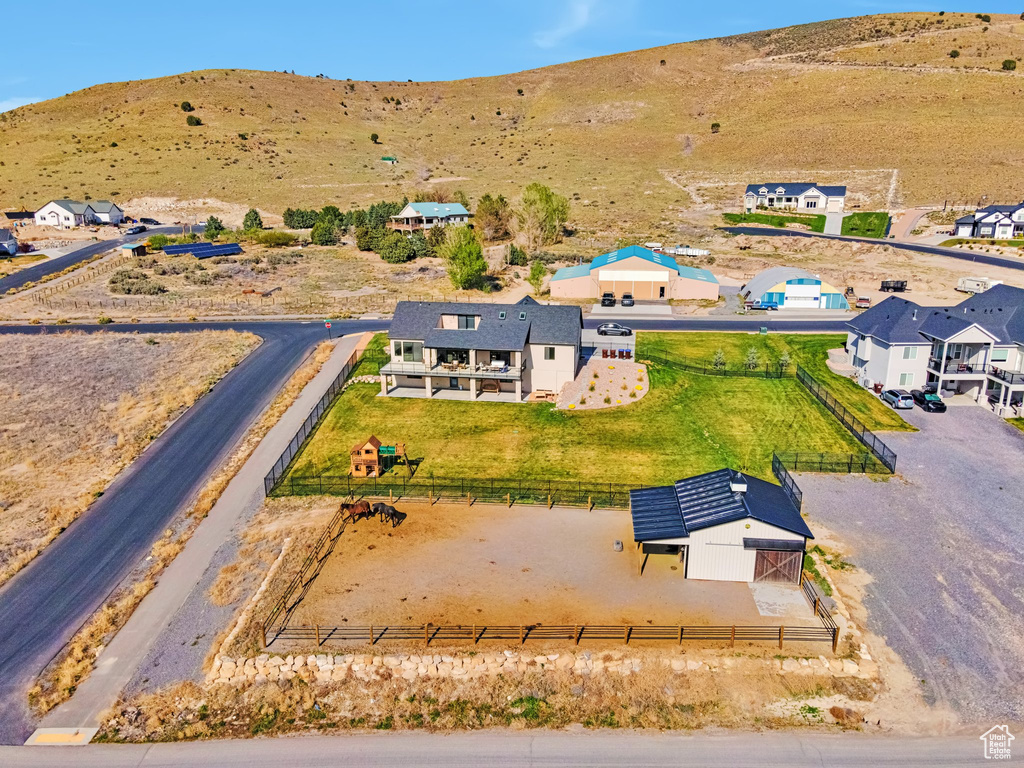 Drone / aerial view with a mountain view