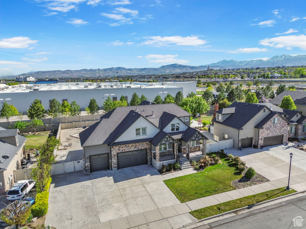 Aerial view featuring a residential view and a mountain view