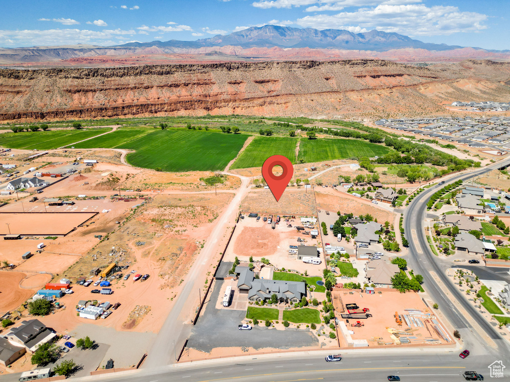 Aerial view featuring a mountain view