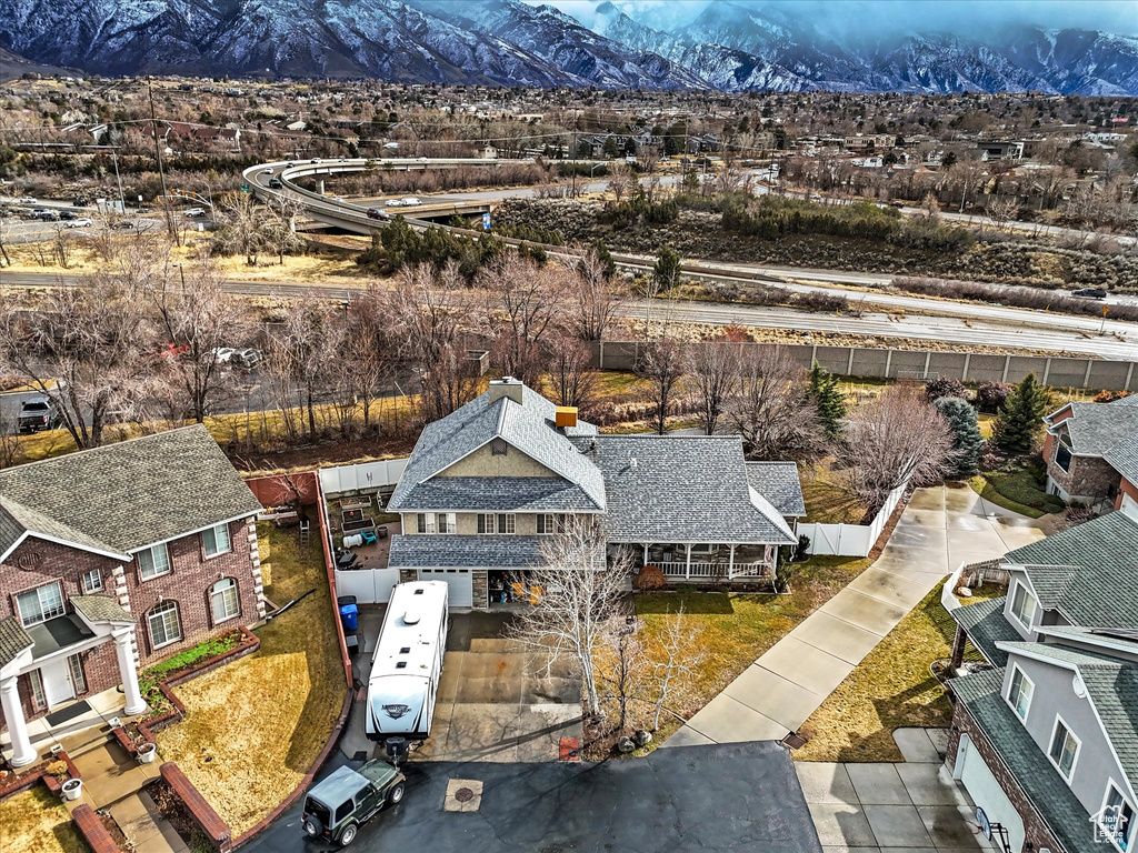 Drone / aerial view with a mountain view