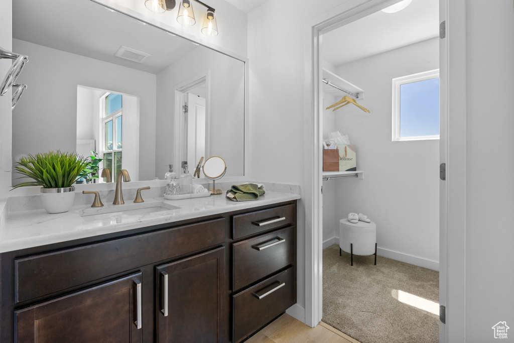 Bathroom featuring vanity, a wealth of natural light, and visible vents