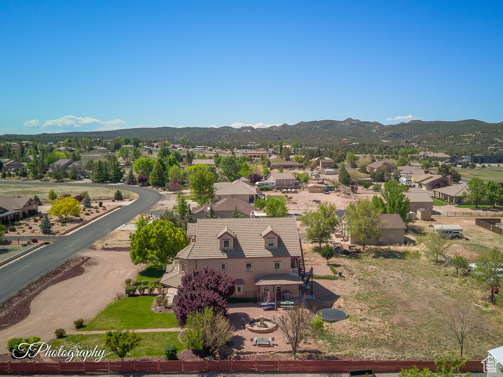 Aerial view with a residential view and a mountain view