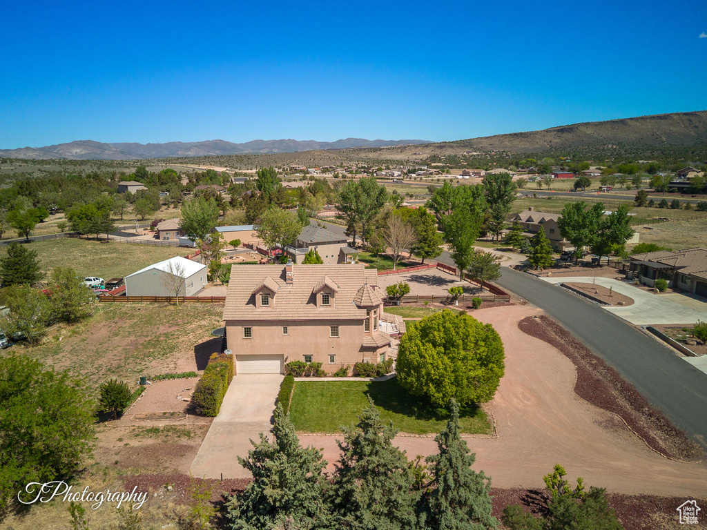 Aerial view featuring a mountain view