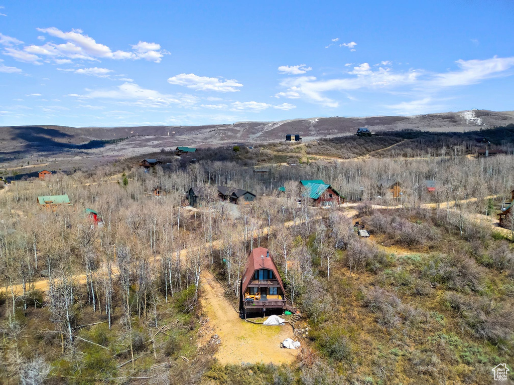 Birds eye view of property with a mountain view