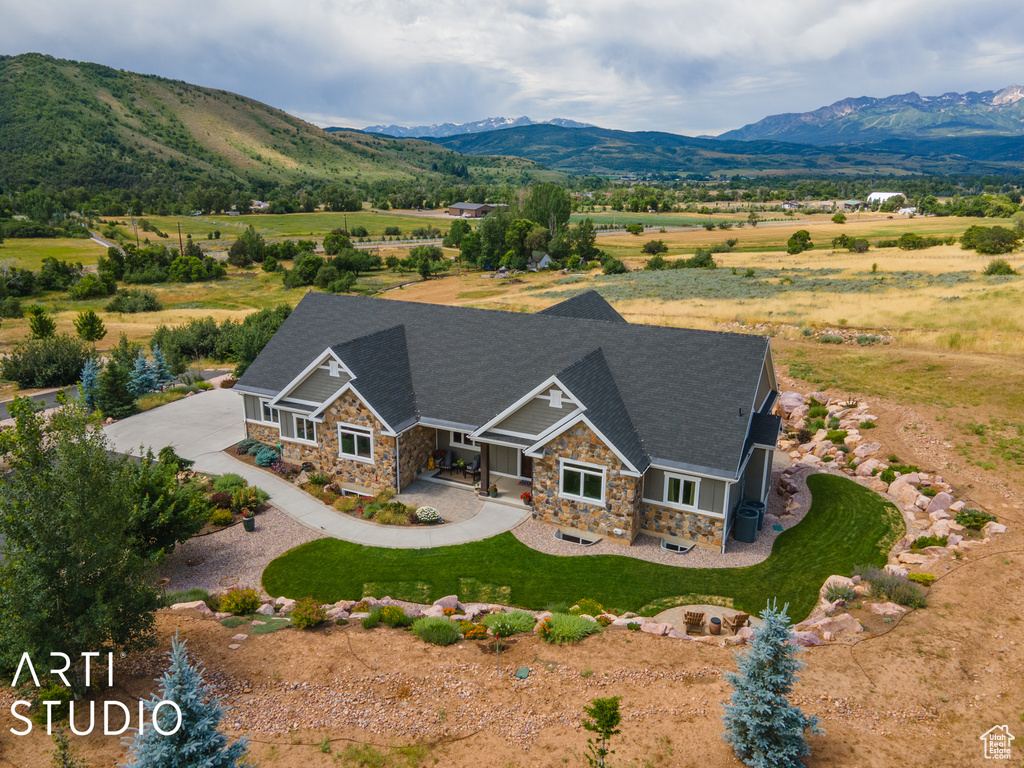 Drone / aerial view with a mountain view