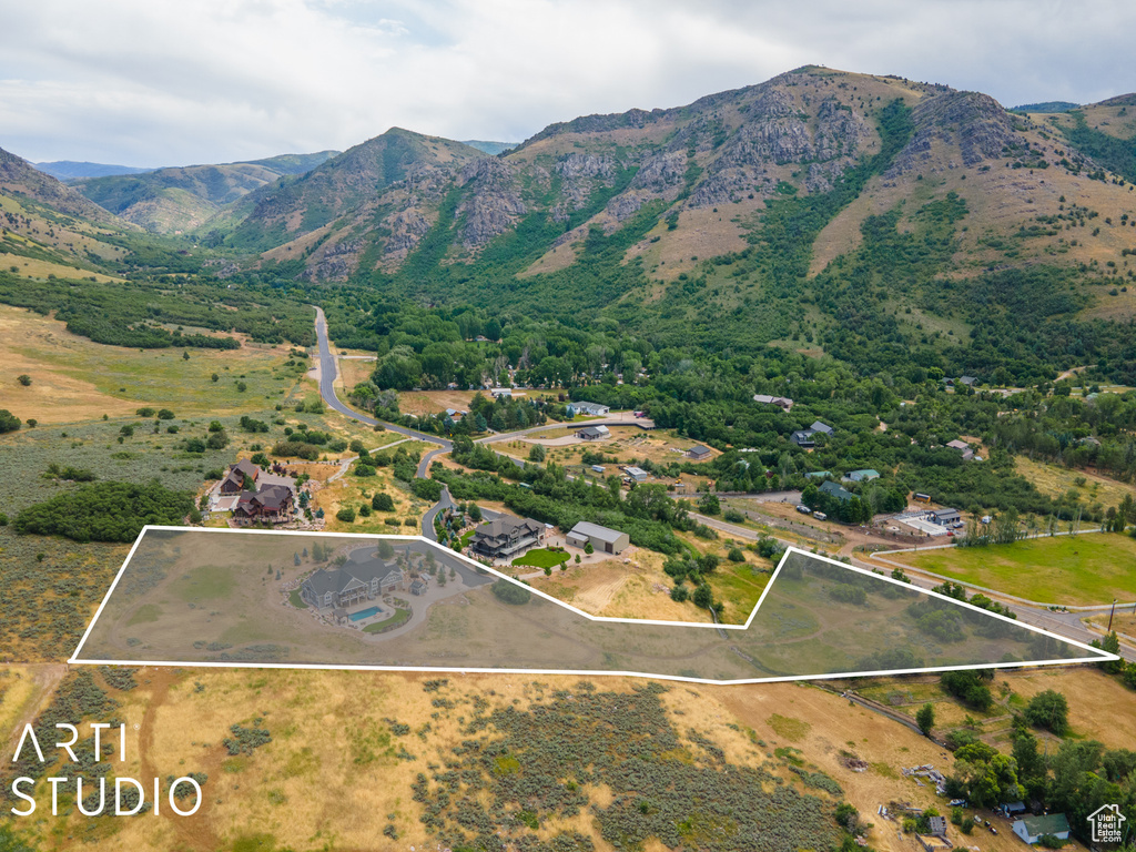 Drone / aerial view with a mountain view