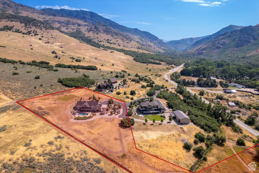 Aerial view featuring a mountain view