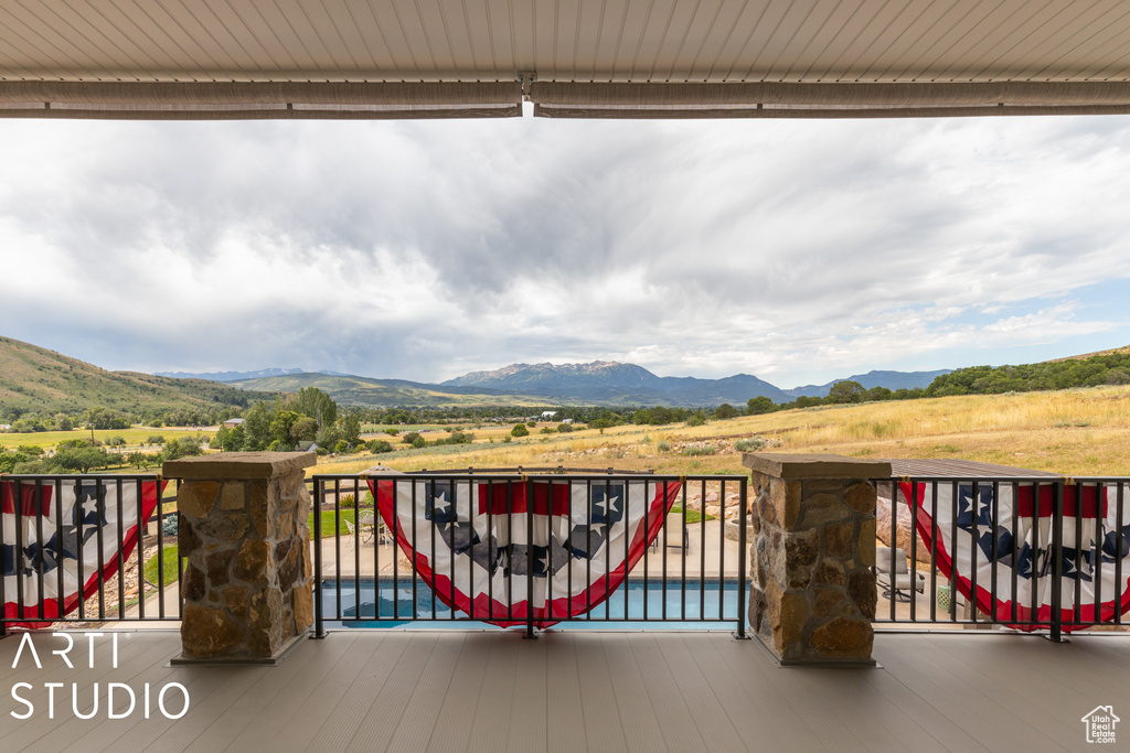 Exterior space featuring a mountain view