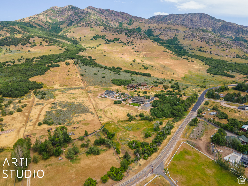Aerial view with a mountain view
