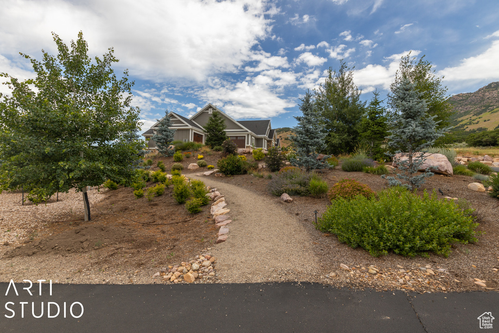 View of yard featuring a mountain view