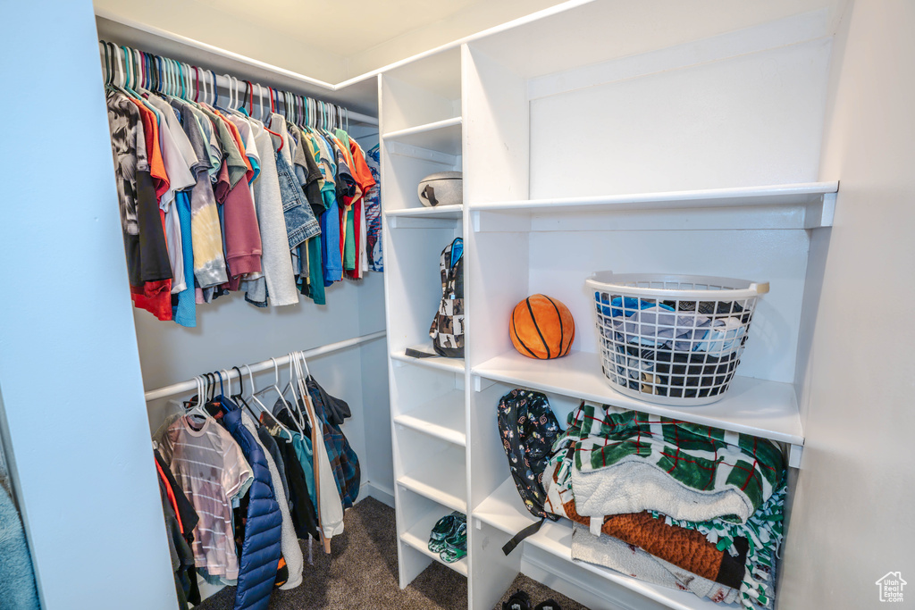 Walk in closet featuring carpet flooring