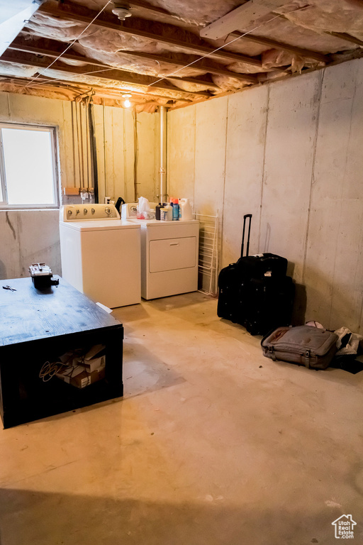 Basement featuring separate washer and dryer