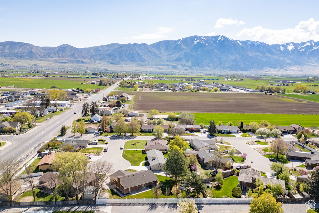Drone / aerial view with a mountain view and a residential view