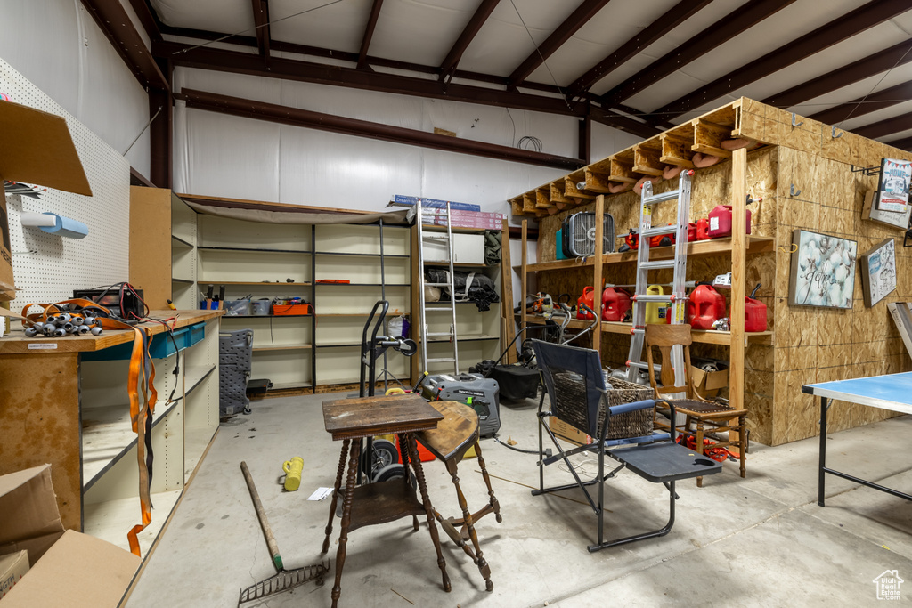Garage with a workshop area