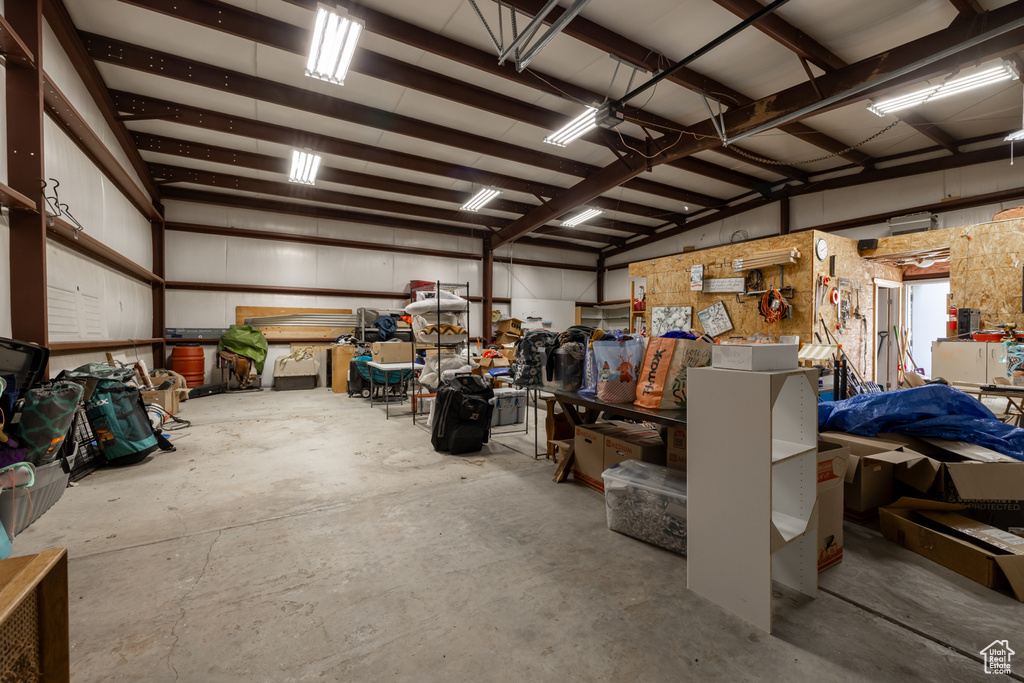 Garage with a workshop area