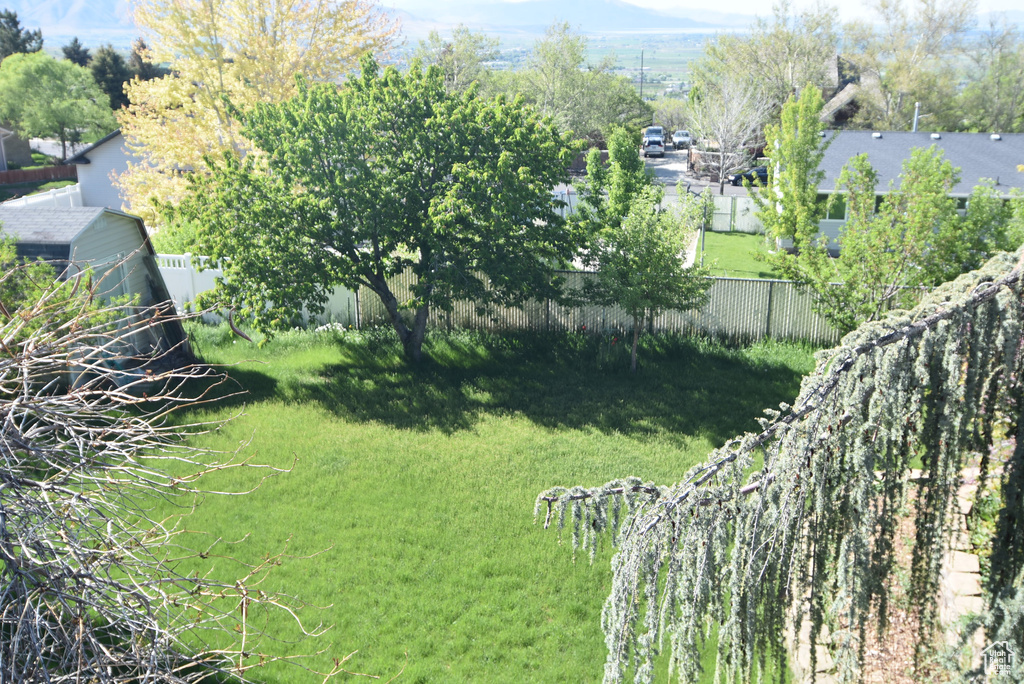 View of yard featuring fence