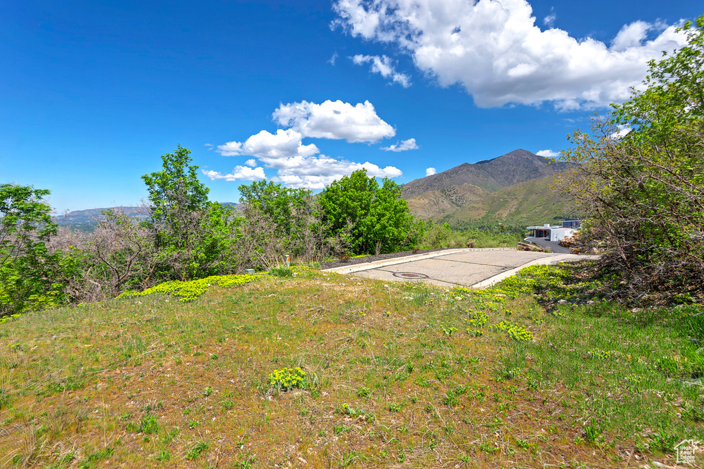 View of yard with a mountain view