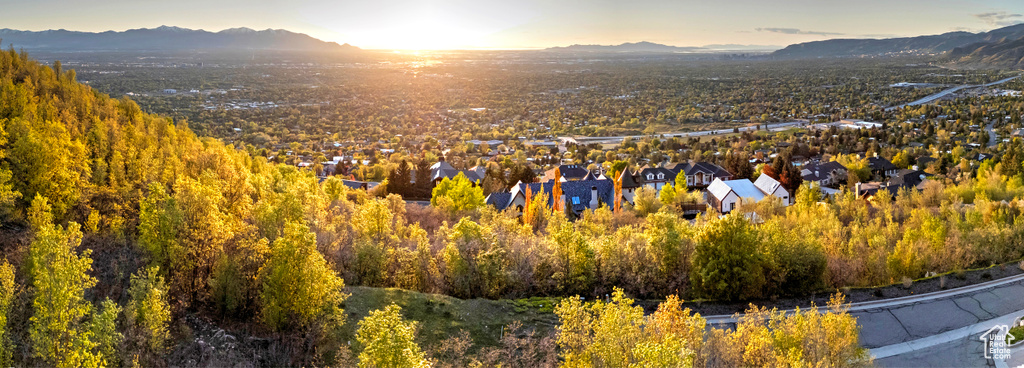 Birds eye view of property with a mountain view