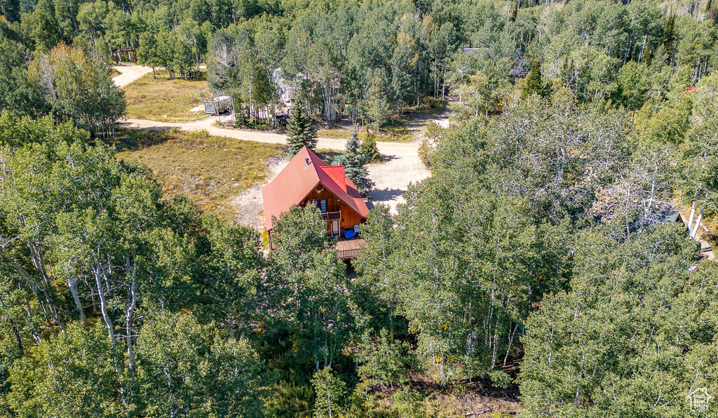 Bird's eye view featuring a forest view