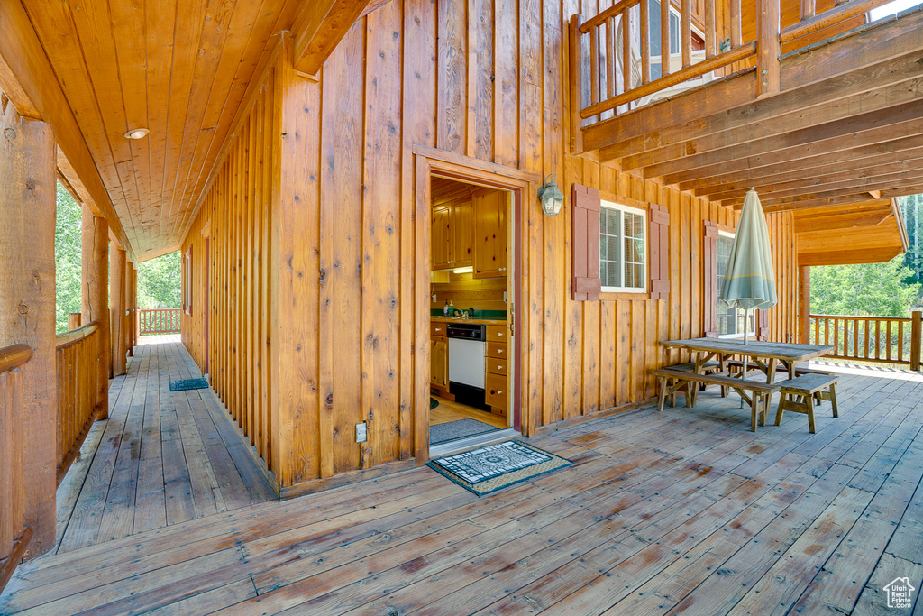 Wooden terrace with outdoor dining space
