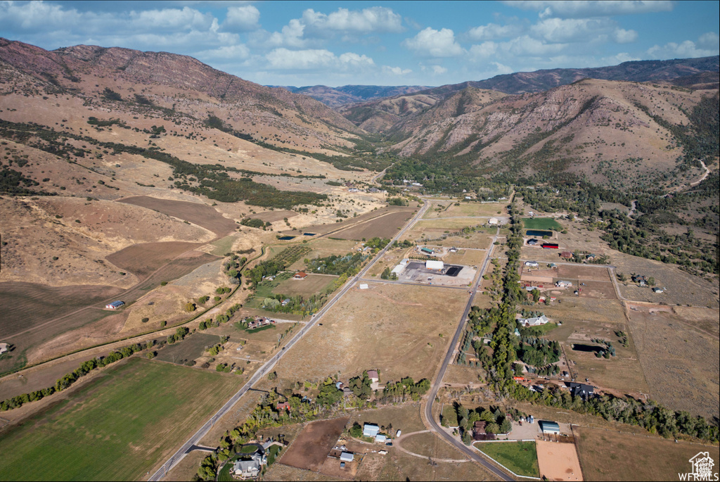 Birds eye view of property with a mountain view