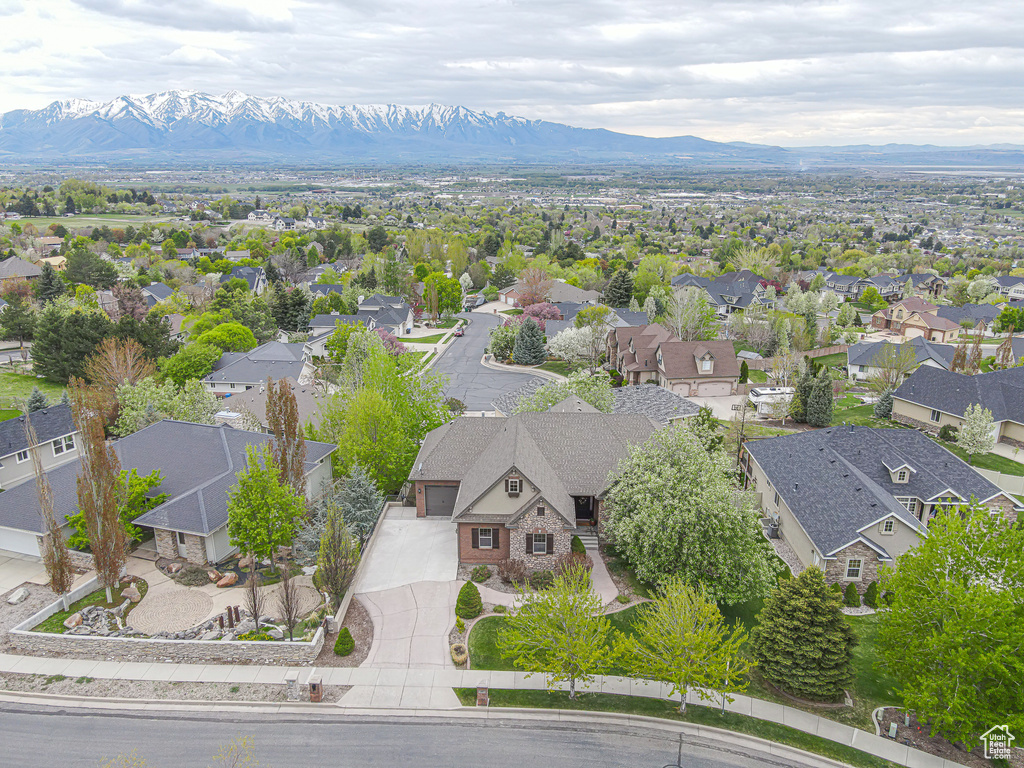 Drone / aerial view with a mountain view and a residential view