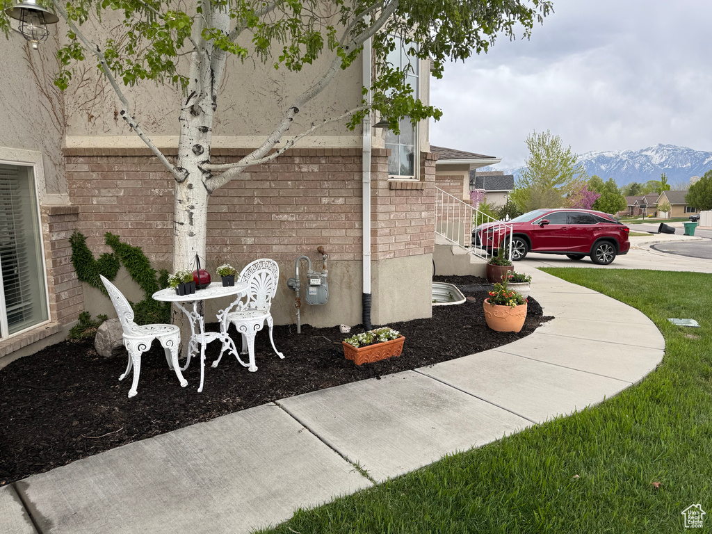 View of home\\\\\\\\\\\\\\\'s exterior featuring a mountain view and brick siding