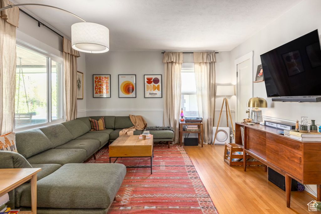 Living room with wood finished floors