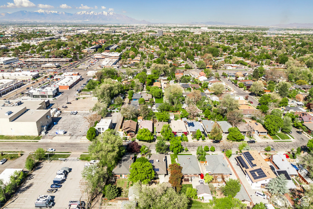 Drone / aerial view with a mountain view and a residential view