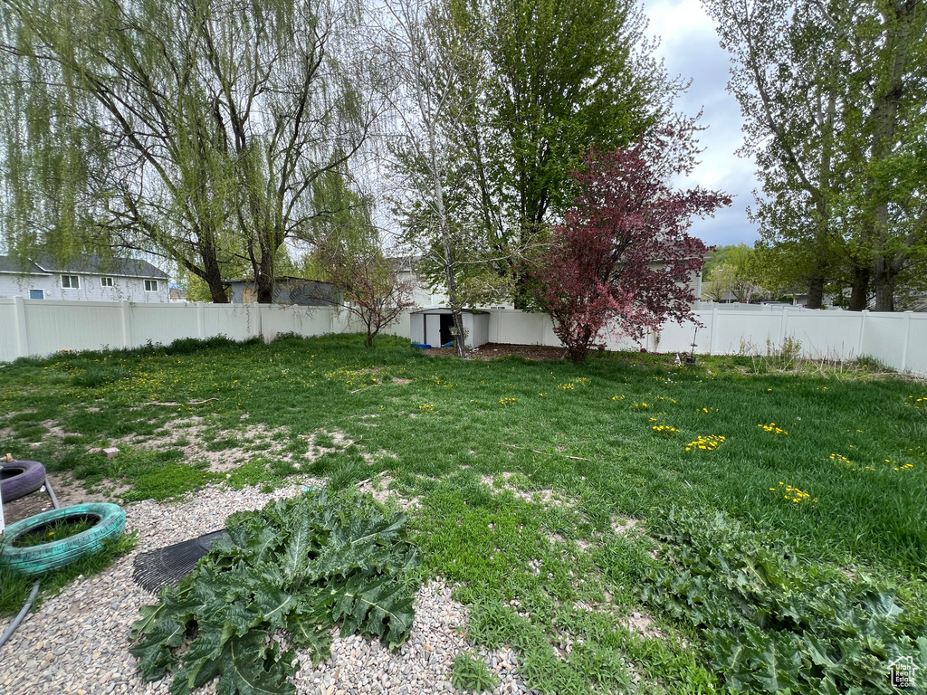 View of yard featuring fence