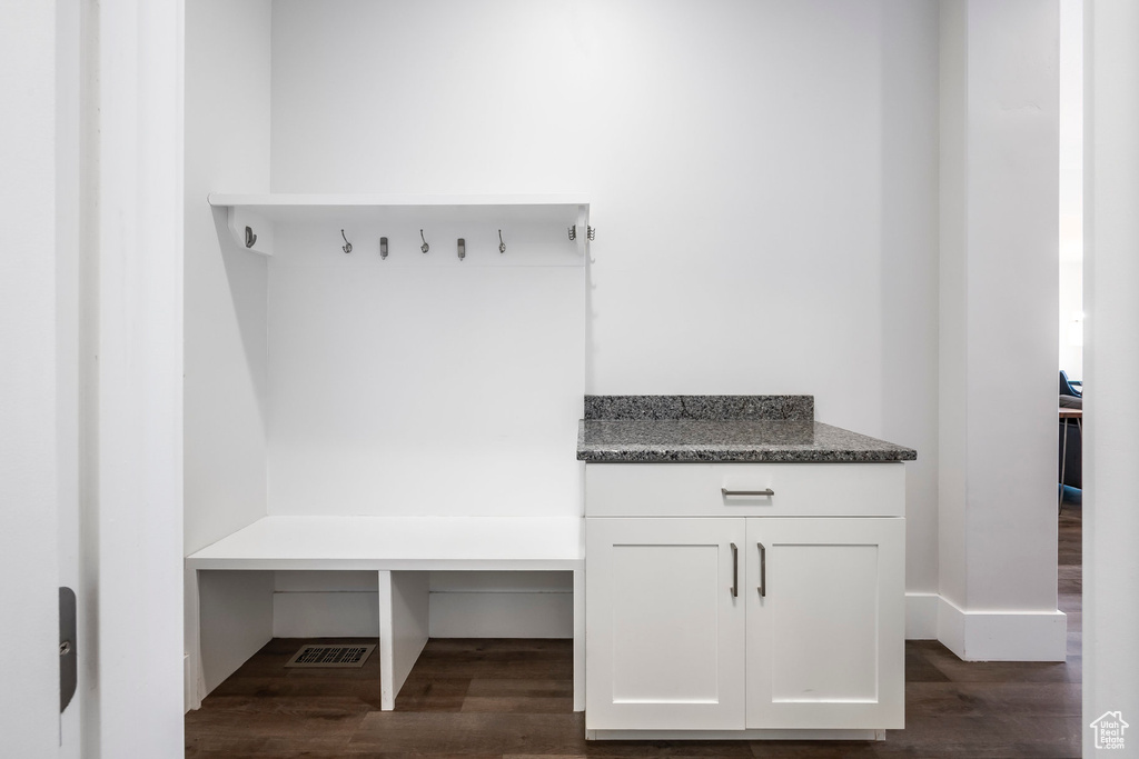 Mudroom with dark wood-type flooring