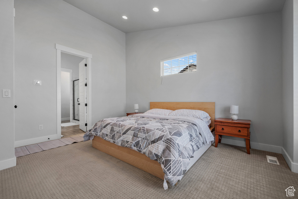 Bedroom featuring visible vents, recessed lighting, and baseboards