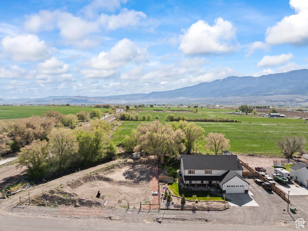 Aerial view with a rural view and a mountain view