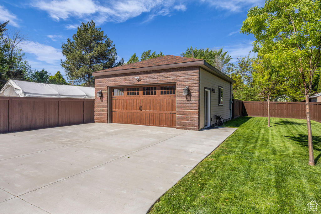 View of detached garage