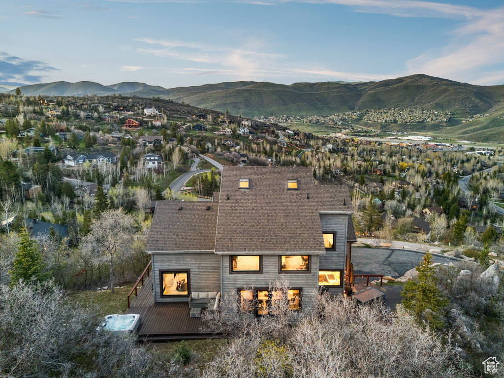 Aerial view featuring a mountain view