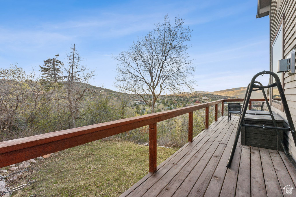 Wooden terrace with a mountain view